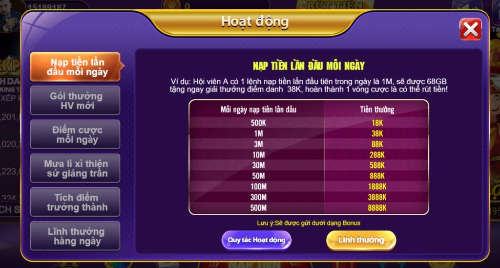 Chương trình khuyến mãi nạp tiền lần đầu mỗi ngày tại cổng game 68 Game bài
